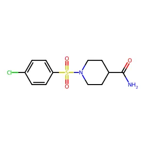 1-(4-Chlorophenyl)sulfonylpiperidine-4-carboxamide structure