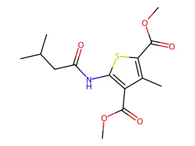 Dimethyl 3-methyl-5-(3-methylbutanoylamino)thiophene-2,4-dicarboxylate structure