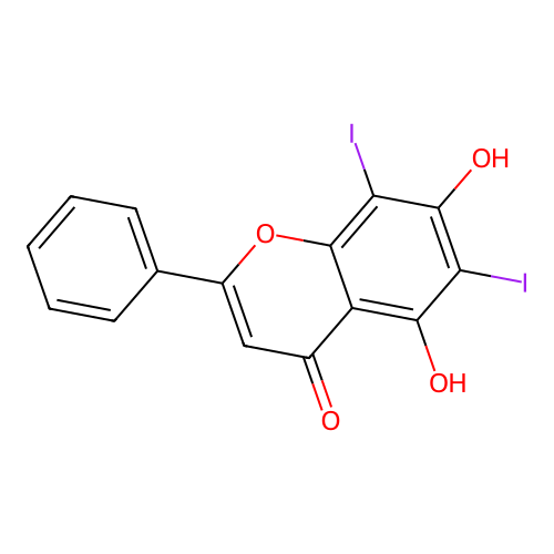 5,7-Dihydroxy-6,8-diiodo-2-phenylchromen-4-one structure