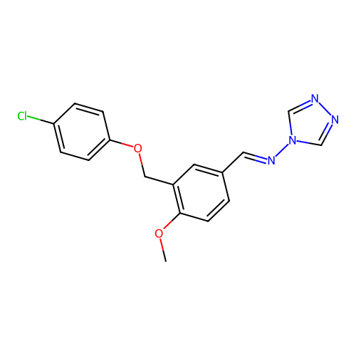 (E)-1-[3-[(4-chlorophenoxy)methyl]-4-methoxyphenyl]-N-(1,2,4-triazol-4-yl)methanimine structure