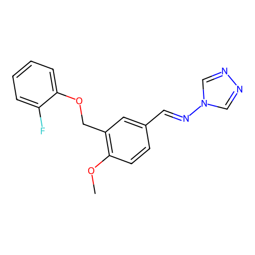 (E)-1-[3-[(2-fluorophenoxy)methyl]-4-methoxyphenyl]-N-(1,2,4-triazol-4-yl)methanimine structure