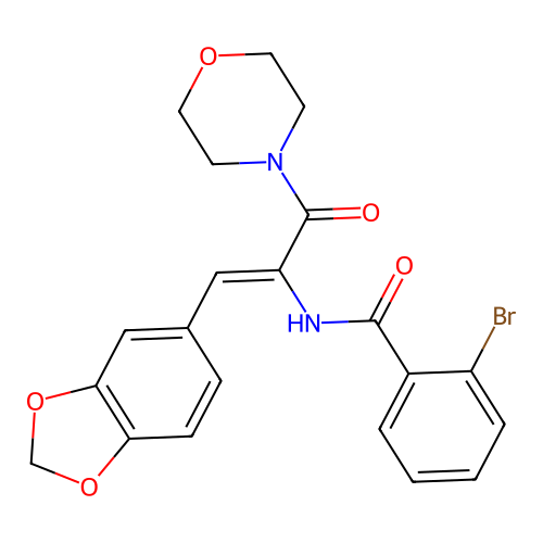 N-[2-Benzo[1,3]dioxol-5-yl-1-(morpholine-4-carbonyl)-vinyl]-2-bromo-benzamide structure