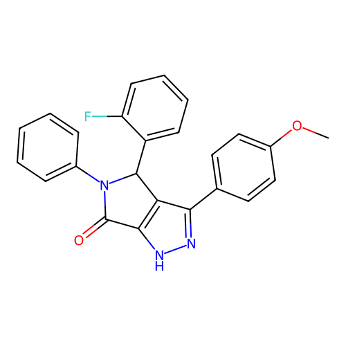 4-(2-fluorophenyl)-3-(4-methoxyphenyl)-5-phenyl-4,5-dihydropyrrolo[3,4-c]pyrazol-6(1H)-one structure