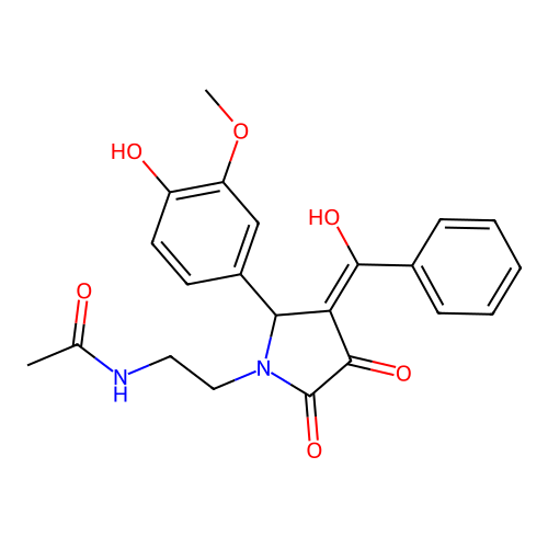 N-(2-{(3E)-2-(4-hydroxy-3-methoxyphenyl)-3-[hydroxy(phenyl)methylidene]-4,5-dioxopyrrolidin-1-yl}ethyl)acetamide structure