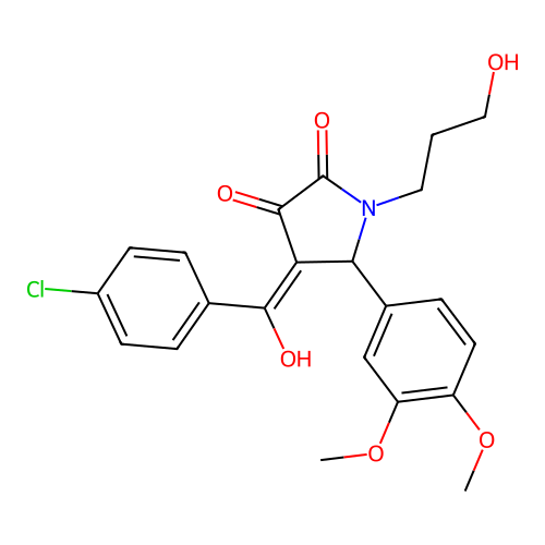 (4E)-4-[(4-chlorophenyl)(hydroxy)methylidene]-5-(3,4-dimethoxyphenyl)-1-(3-hydroxypropyl)pyrrolidine-2,3-dione structure