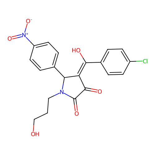 (4E)-4-[(4-chlorophenyl)(hydroxy)methylidene]-1-(3-hydroxypropyl)-5-(4-nitrophenyl)pyrrolidine-2,3-dione structure
