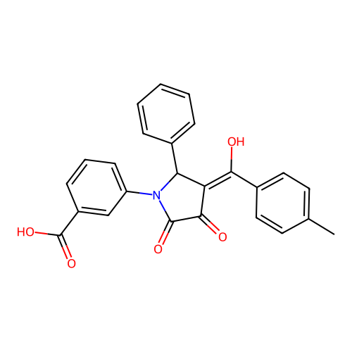 3-[3-hydroxy-4-(4-methylbenzoyl)-2-oxo-5-phenyl-2,5-dihydro-1H-pyrrol-1-yl]benzoic acid structure