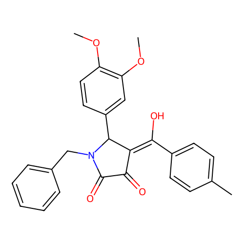 (4E)-1-benzyl-5-(3,4-dimethoxyphenyl)-4-[hydroxy-(4-methylphenyl)methylidene]pyrrolidine-2,3-dione structure