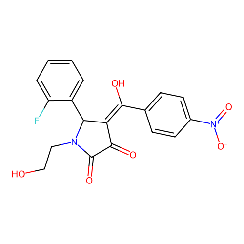 (4E)-5-(2-fluorophenyl)-1-(2-hydroxyethyl)-4-[hydroxy(4-nitrophenyl)methylidene]pyrrolidine-2,3-dione structure
