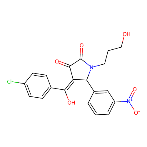 (4E)-4-[(4-chlorophenyl)(hydroxy)methylidene]-1-(3-hydroxypropyl)-5-(3-nitrophenyl)pyrrolidine-2,3-dione structure