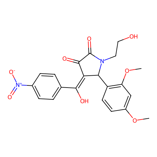 (4E)-5-(2,4-dimethoxyphenyl)-1-(2-hydroxyethyl)-4-[hydroxy(4-nitrophenyl)methylidene]pyrrolidine-2,3-dione structure