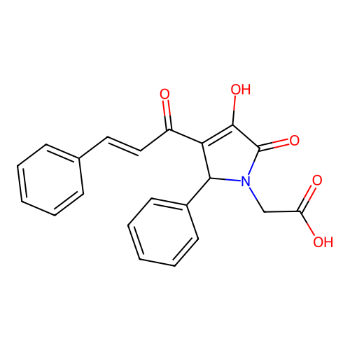 (E)-2-(3-cinnamoyl-4-hydroxy-5-oxo-2-phenyl-2,5-dihydro-1H-pyrrol-1-yl)acetic acid structure