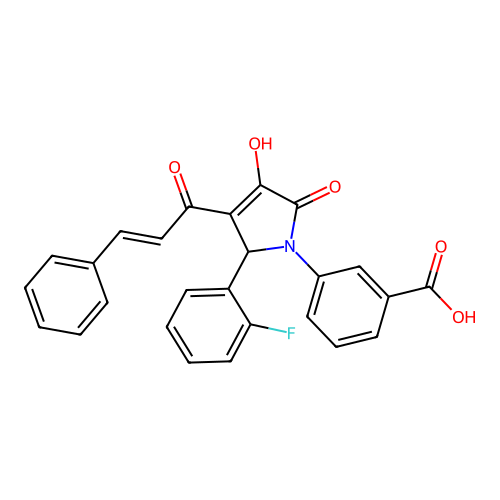 3-[3-cinnamoyl-2-(2-fluorophenyl)-4-hydroxy-5-oxo-2,5-dihydro-1H-pyrrol-1-yl]benzoic acid structure