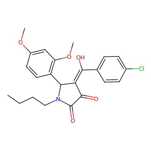 1-butyl-4-(4-chlorobenzoyl)-5-(2,4-dimethoxyphenyl)-3-hydroxy-1H-pyrrol-2(5H)-one structure