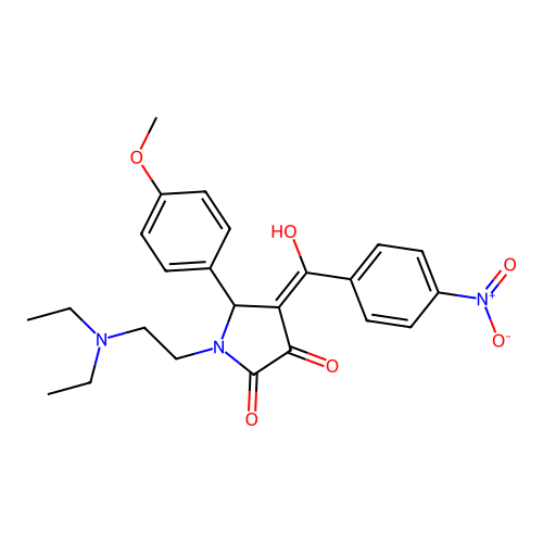 (4E)-1-(2-diethylaminoethyl)-4-[hydroxy-(4-nitrophenyl)methylidene]-5-(4-methoxyphenyl)pyrrolidine-2,3-dione structure
