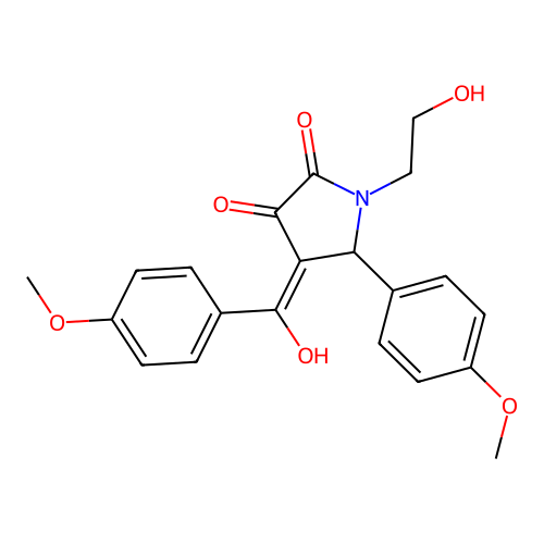 (4E)-1-(2-hydroxyethyl)-4-[hydroxy(4-methoxyphenyl)methylidene]-5-(4-methoxyphenyl)pyrrolidine-2,3-dione structure