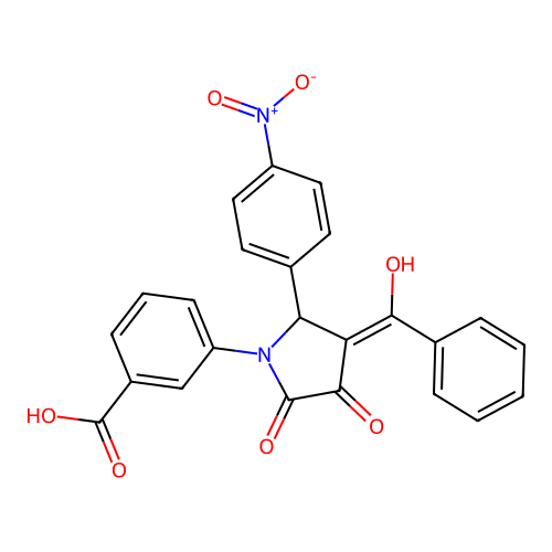3-[(3E)-3-[hydroxy(phenyl)methylidene]-2-(4-nitrophenyl)-4,5-dioxopyrrolidin-1-yl]benzoic acid structure