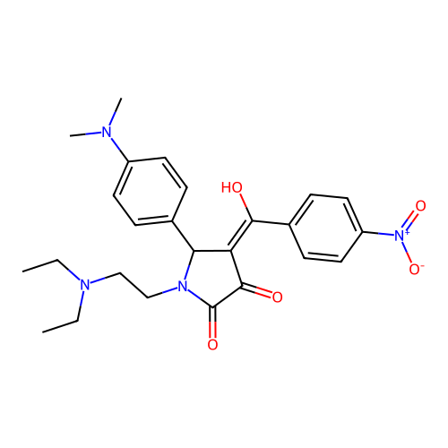 (4E)-1-(2-diethylaminoethyl)-5-(4-dimethylaminophenyl)-4-[hydroxy-(4-nitrophenyl)methylidene]pyrrolidine-2,3-dione structure