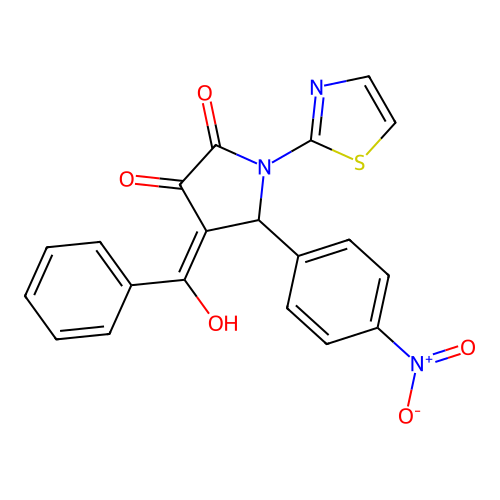 (4E)-4-[hydroxy(phenyl)methylidene]-5-(4-nitrophenyl)-1-(1,3-thiazol-2-yl)pyrrolidine-2,3-dione structure