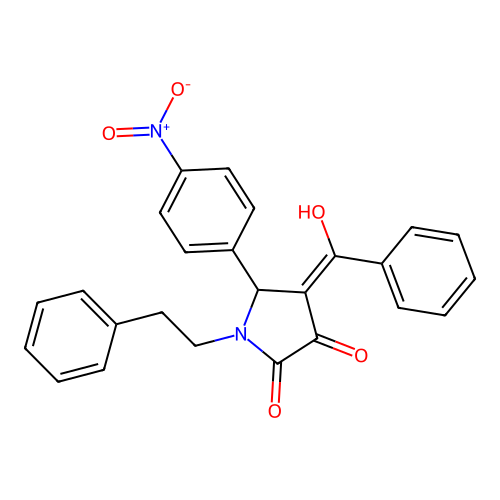 4-benzoyl-3-hydroxy-5-(4-nitrophenyl)-1-phenethyl-1H-pyrrol-2(5H)-one structure