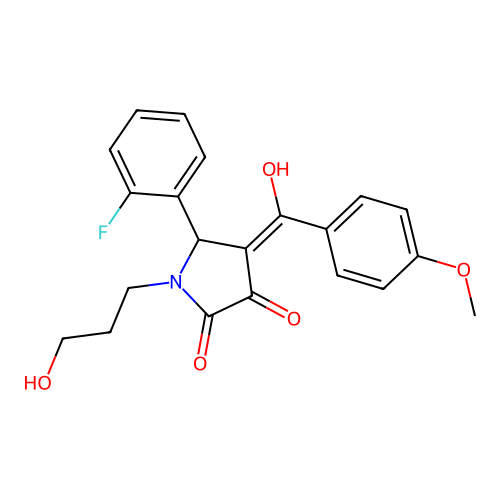 (4E)-5-(2-fluorophenyl)-4-[hydroxy(4-methoxyphenyl)methylidene]-1-(3-hydroxypropyl)pyrrolidine-2,3-dione structure