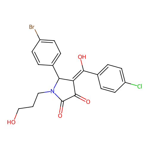 (4E)-5-(4-bromophenyl)-4-[(4-chlorophenyl)(hydroxy)methylidene]-1-(3-hydroxypropyl)pyrrolidine-2,3-dione structure