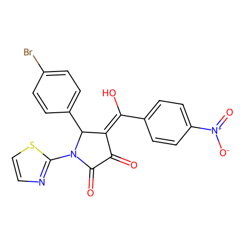 (4E)-5-(4-bromophenyl)-4-[hydroxy(4-nitrophenyl)methylidene]-1-(1,3-thiazol-2-yl)pyrrolidine-2,3-dione structure