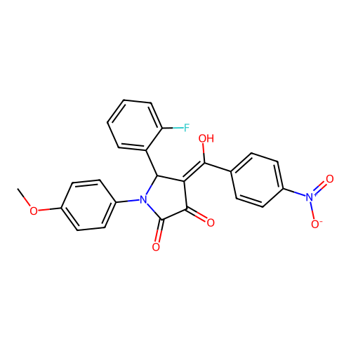 (4E)-5-(2-fluorophenyl)-4-[hydroxy(4-nitrophenyl)methylidene]-1-(4-methoxyphenyl)pyrrolidine-2,3-dione structure