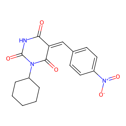 (5Z)-3-cyclohexyl-6-hydroxy-5-(4-nitrobenzylidene)pyrimidine-2,4(3H,5H)-dione structure