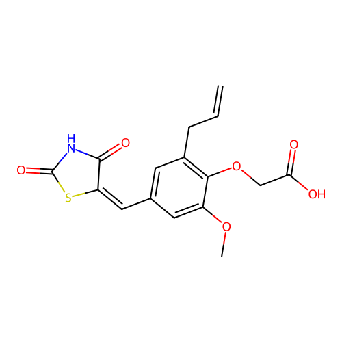 {4-[(E)-(2,4-dioxo-1,3-thiazolidin-5-ylidene)methyl]-2-methoxy-6-(prop-2-en-1-yl)phenoxy}acetic acid structure