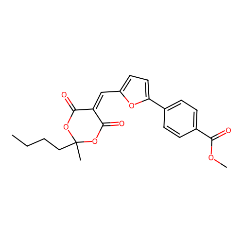 methyl 4-(5-((2-butyl-2-methyl-4,6-dioxo-1,3-dioxan-5-ylidene)methyl)furan-2-yl)benzoate structure