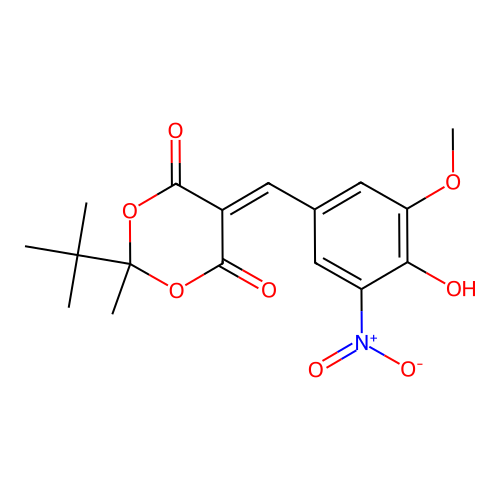 2-tert-butyl-5-(4-hydroxy-3-methoxy-5-nitrobenzylidene)-2-methyl-1,3-dioxane-4,6-dione structure