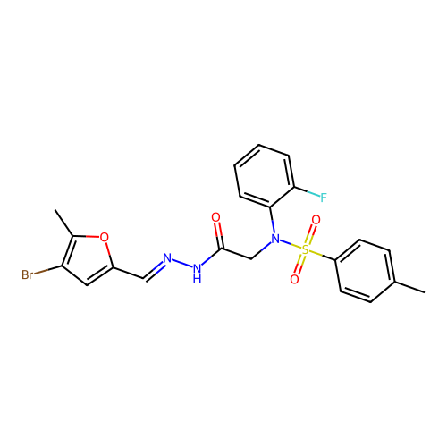 N-[(E)-(4-bromo-5-methylfuran-2-yl)methylideneamino]-2-(2-fluoro-N-(4-methylphenyl)sulfonylanilino)acetamide structure