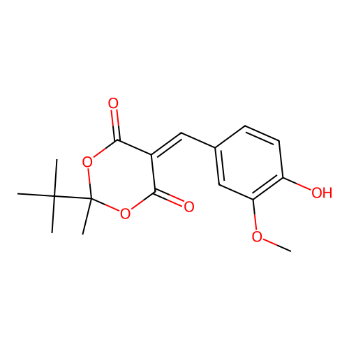 2-Tert-butyl-5-(4-hydroxy-3-methoxybenzylidene)-2-methyl-1,3-dioxane-4,6-dione structure