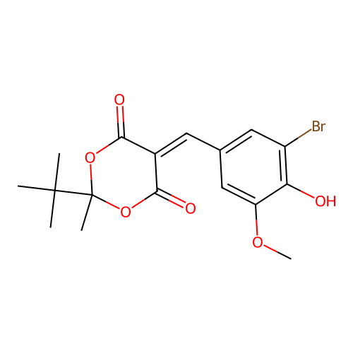 5-(3-bromo-4-hydroxy-5-methoxybenzylidene)-2-tert-butyl-2-methyl-1,3-dioxane-4,6-dione structure