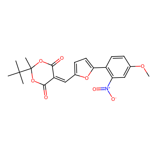 2-(tert-butyl)-5-((5-(4-methoxy-2-nitrophenyl)furan-2-yl)methylene)-2-methyl-1,3-dioxane-4,6-dione structure