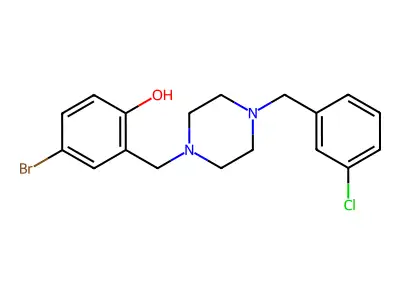 4-Bromo-2-[[4-[(3-chlorophenyl)methyl]piperazin-1-yl]methyl]phenol structure