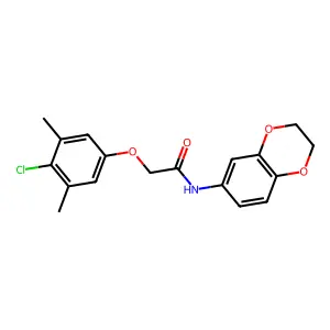 2-(4-chloro-3,5-dimethylphenoxy)-N-(2,3-dihydro-1,4-benzodioxin-6-yl)acetamide structure