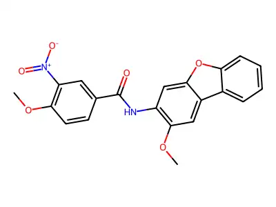 4-methoxy-N-(2-methoxydibenzofuran-3-yl)-3-nitrobenzamide structure