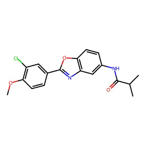 N-[2-(3-chloro-4-methoxyphenyl)-1,3-benzoxazol-5-yl]-2-methylpropanamide structure