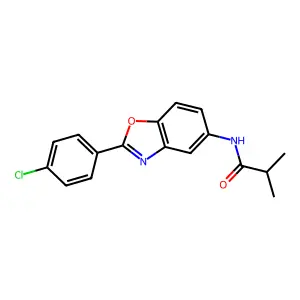 N-[2-(4-chlorophenyl)-1,3-benzoxazol-5-yl]-2-methylpropanamide structure
