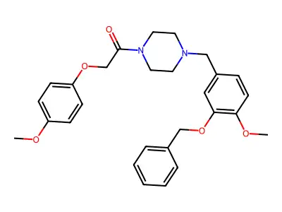 2-(4-methoxyphenoxy)-1-[4-[(4-methoxy-3-phenylmethoxyphenyl)methyl]piperazin-1-yl]ethanone structure