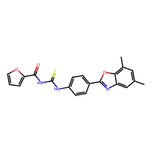 N-[[4-(5,7-dimethyl-1,3-benzoxazol-2-yl)phenyl]carbamothioyl]furan-2-carboxamide structure