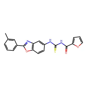N-[[2-(3-methylphenyl)-1,3-benzoxazol-5-yl]carbamothioyl]furan-2-carboxamide structure