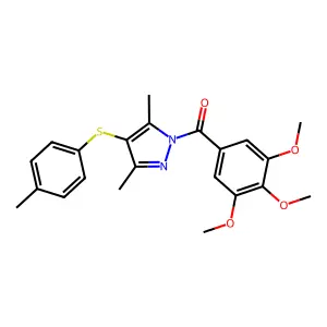 (3,5-dimethyl-4-(p-tolylthio)-1H-pyrazol-1-yl)(3,4,5-trimethoxyphenyl)methanone structure