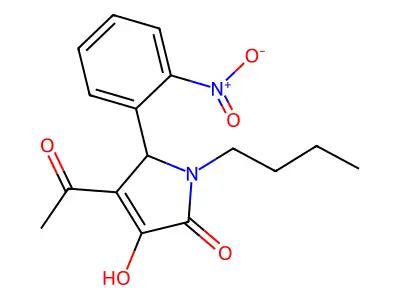 3-acetyl-1-butyl-4-hydroxy-2-(2-nitrophenyl)-2H-pyrrol-5-one structure