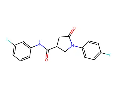 N-(3-fluorophenyl)-1-(4-fluorophenyl)-5-oxopyrrolidine-3-carboxamide structure