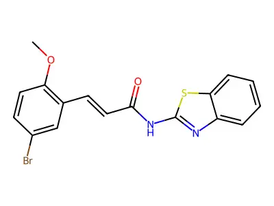 (E)-N-(1,3-benzothiazol-2-yl)-3-(5-bromo-2-methoxyphenyl)prop-2-enamide structure