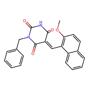 (5E)-1-benzyl-5-[(2-methoxynaphthalen-1-yl)methylidene]-1,3-diazinane-2,4,6-trione structure