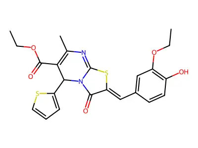 Ethyl 2-[(3-ethoxy-4-hydroxyphenyl)methylene]-2,3-dihydro-7-methyl-3-oxo-5-(2-thienyl)-5H-thiazolo[3,2-a]pyrimidine-6-carboxylate structure